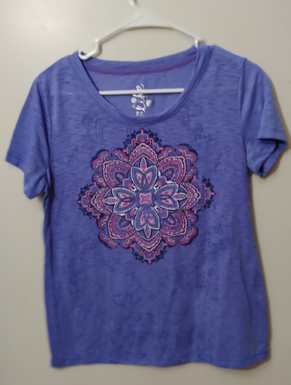 Women’s Purple Short-Sleeve Tee with Pink & Navy Medallion